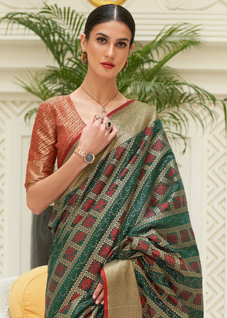 Green & Red Zari Woven Patola Silk Saree Clothsvilla