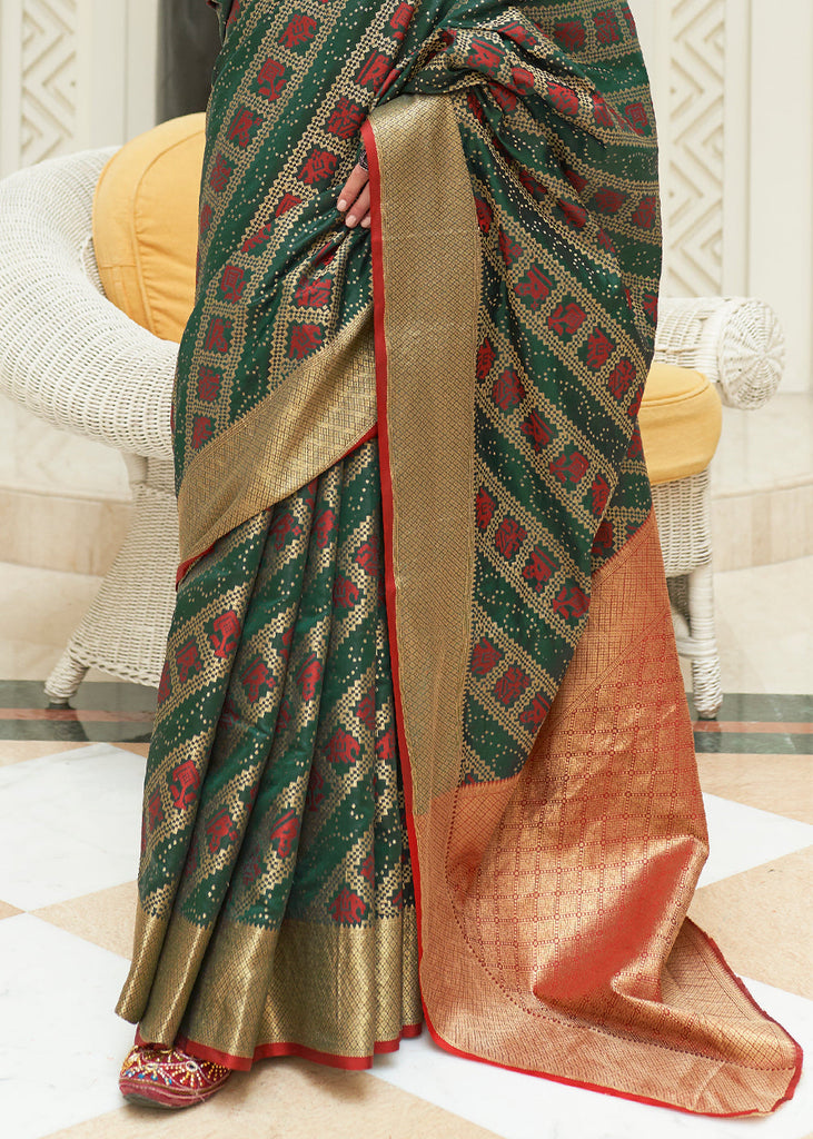 Green & Red Zari Woven Patola Silk Saree Clothsvilla