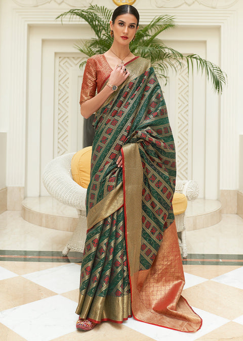 Green & Red Zari Woven Patola Silk Saree Clothsvilla Main image