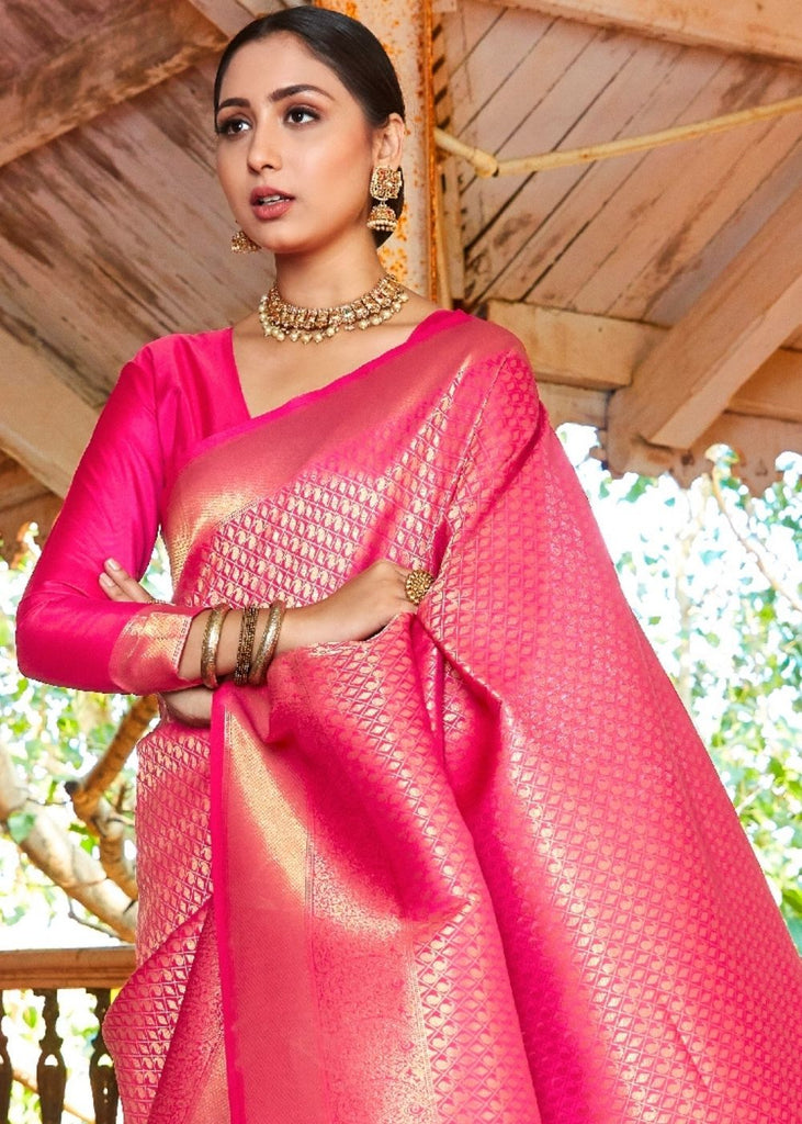 Rose Pink Woven Kanjivaram Saree:Limited Edition Clothsvilla