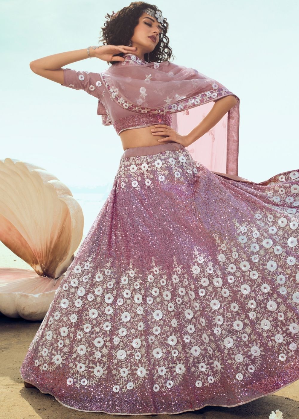 Lilac Soft Net Designer Lehenga Choli with overall Sequins and Thread work Clothsvilla Main image
