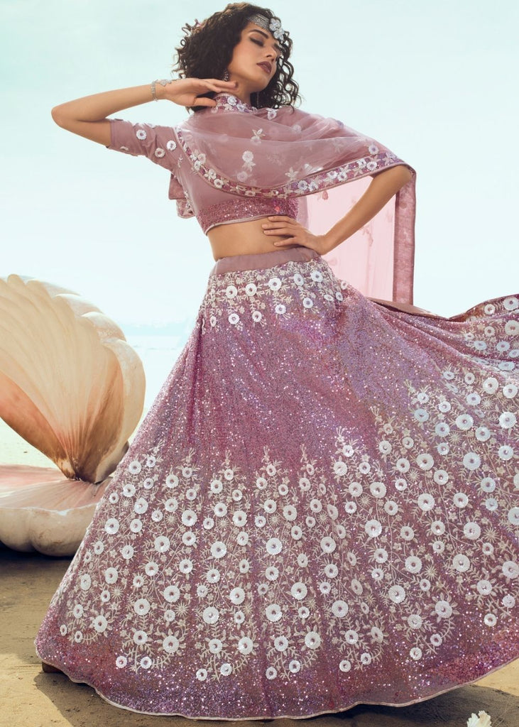 Lilac Soft Net Designer Lehenga Choli with overall Sequins and Thread work Clothsvilla