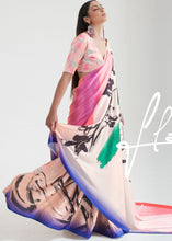 Load image into Gallery viewer, Baby Pink Satin Silk Digital Printed Saree Clothsvilla