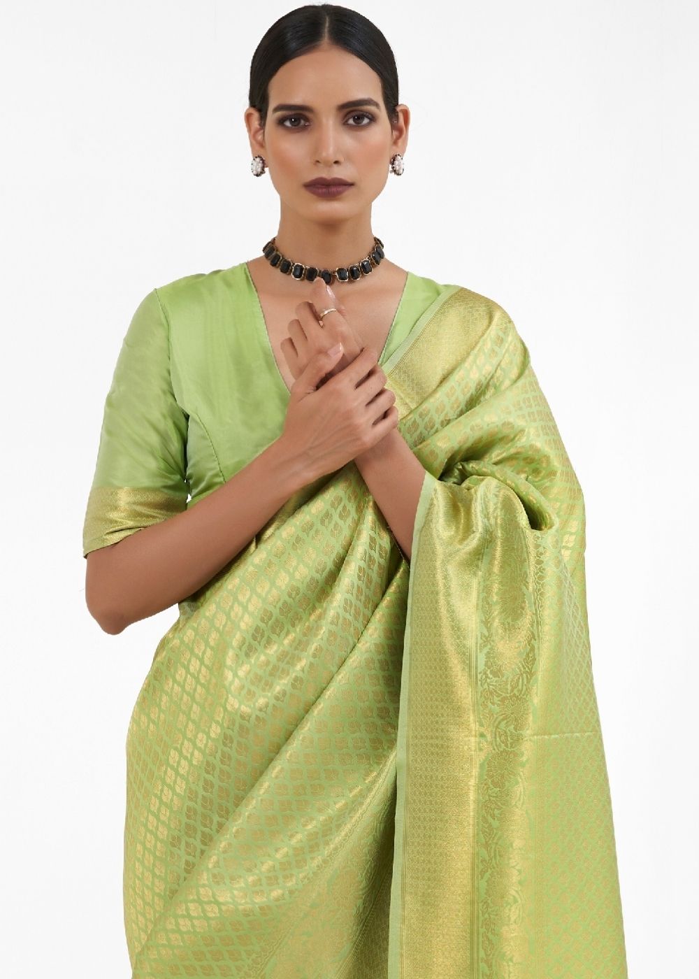 Pistachio Green Kanjivaram Soft Woven Silk Saree Secondary image