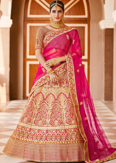 Rose Pink Velvet  Bridal Lehenga Choli with Embroidery & Hand work Clothsvilla Main image