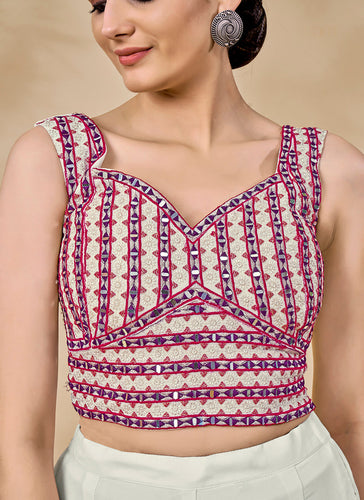 Purple And White Embroidered Jacket Style Palazzo Suit Clothsvilla