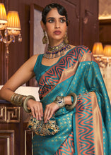 Load image into Gallery viewer, Olympic Blue Handloom Woven Banarasi Silk Saree Clothsvilla