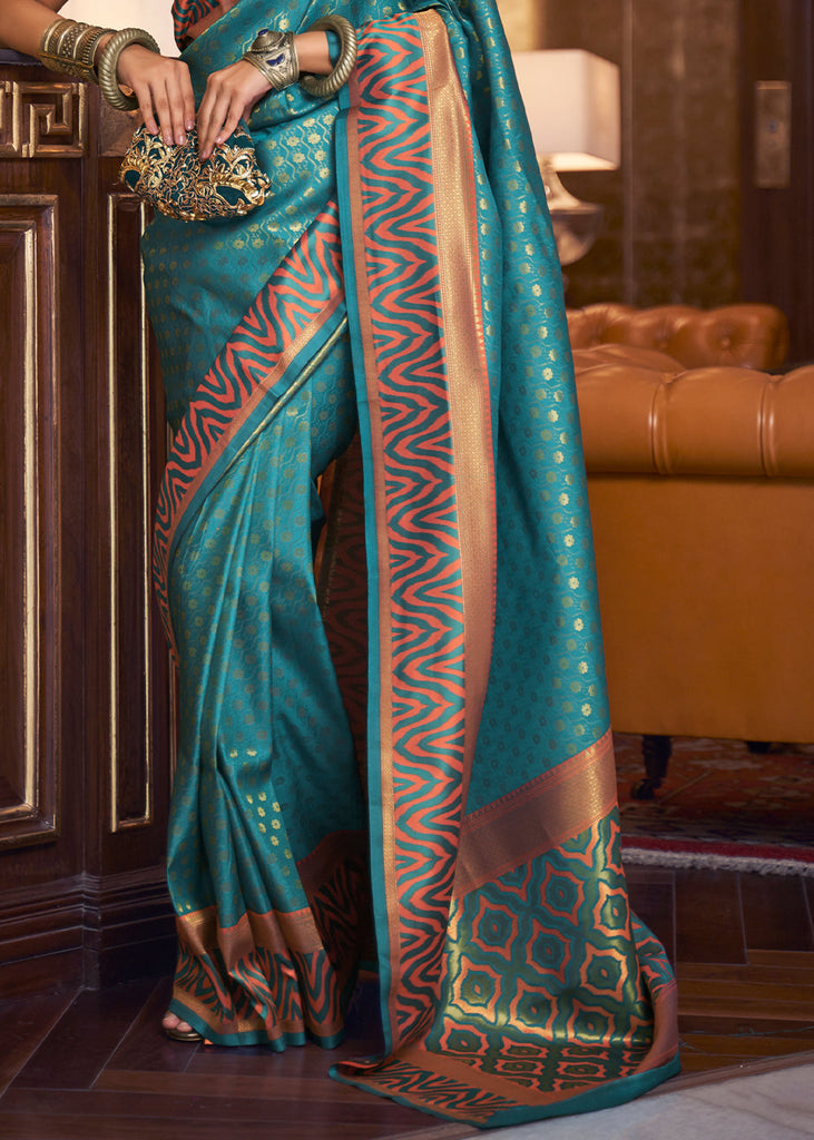 Olympic Blue Handloom Woven Banarasi Silk Saree Clothsvilla