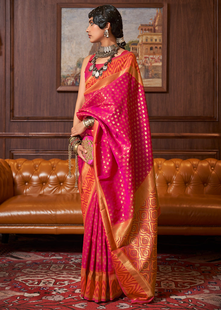 Hot Pink Handloom Woven Banarasi Silk Saree Clothsvilla