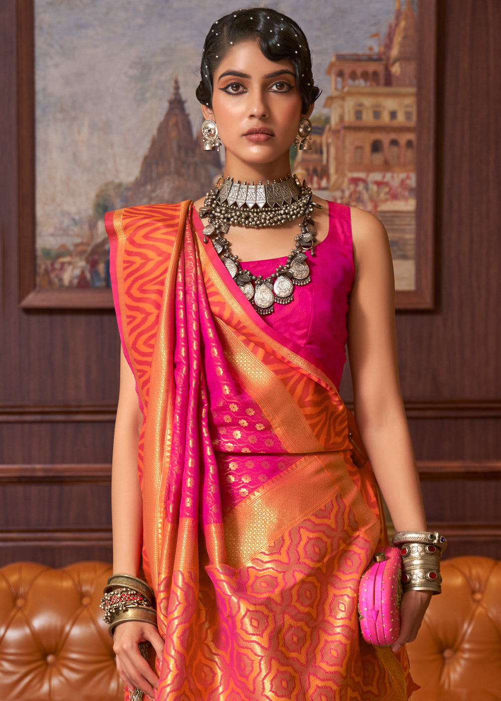 Hot Pink Handloom Woven Banarasi Silk Saree Clothsvilla