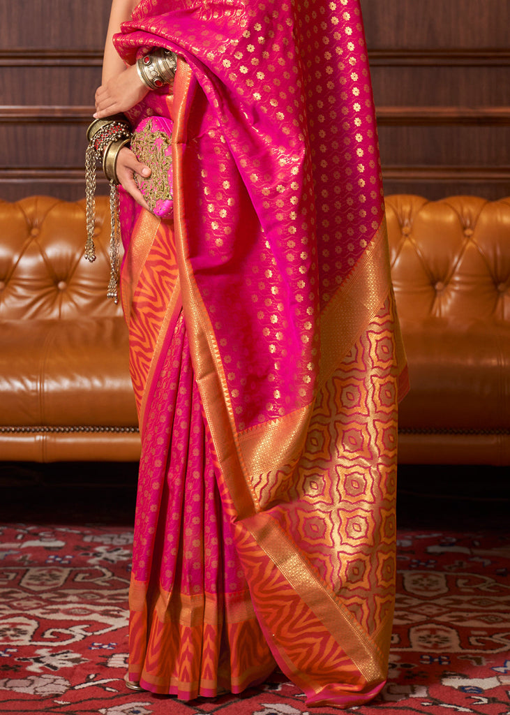 Hot Pink Handloom Woven Banarasi Silk Saree Clothsvilla