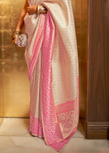 Load image into Gallery viewer, Ivory White Handloom Woven Banarasi Silk Saree Clothsvilla