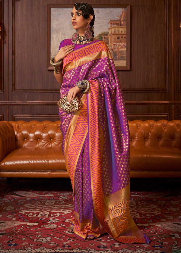 Dark Orchid Purple Handloom Woven Banarasi Silk Saree Clothsvilla