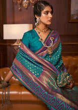 Load image into Gallery viewer, Teal Green Handloom Woven Banarasi Silk Saree Clothsvilla