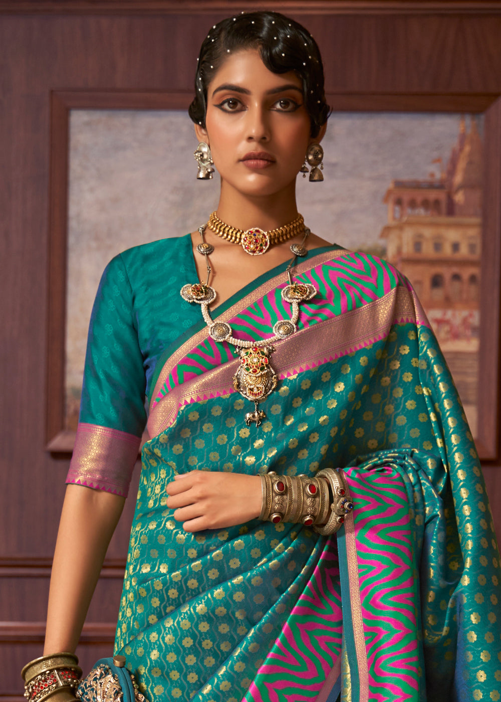 Teal Green Handloom Woven Banarasi Silk Saree Clothsvilla