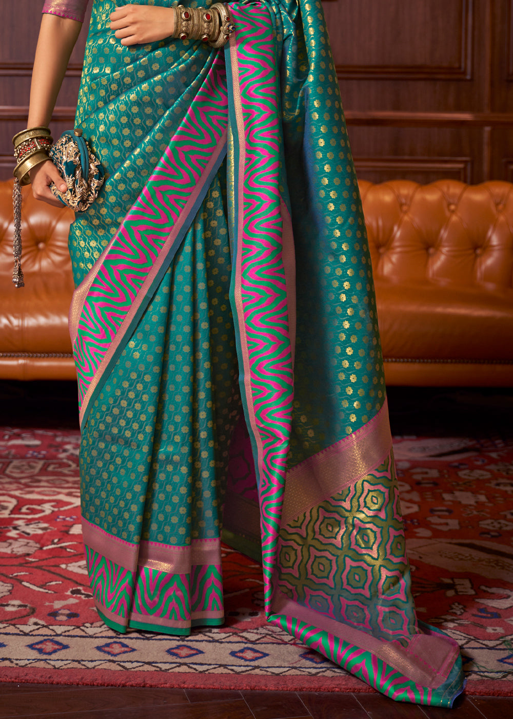 Teal Green Handloom Woven Banarasi Silk Saree Clothsvilla