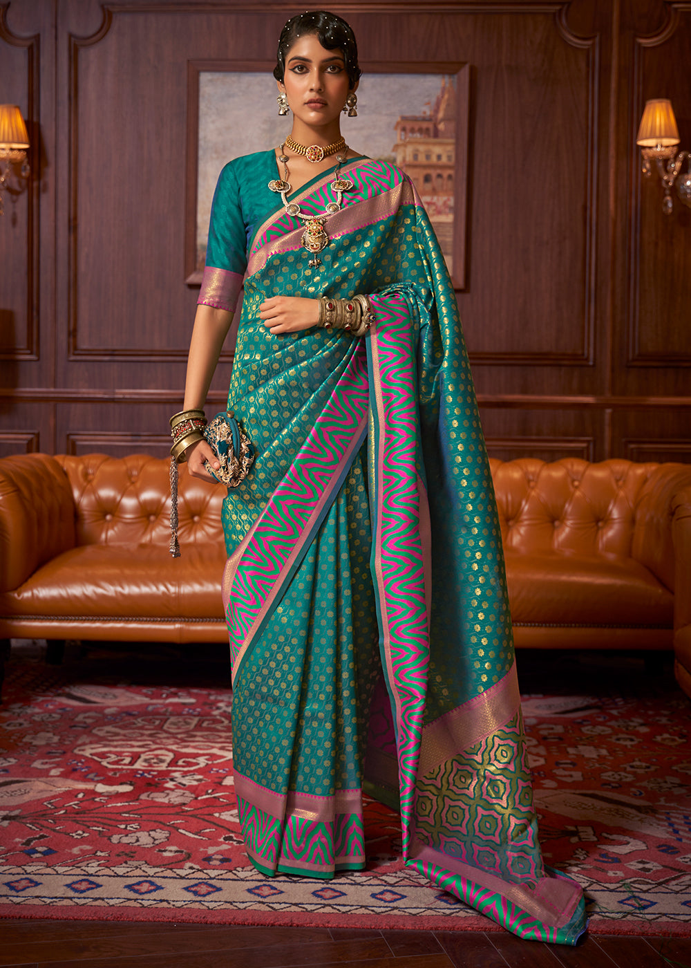 Teal Green Handloom Woven Banarasi Silk Saree Clothsvilla