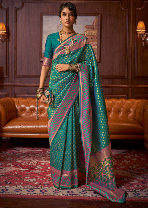 Teal Green Handloom Woven Banarasi Silk Saree Clothsvilla Main image