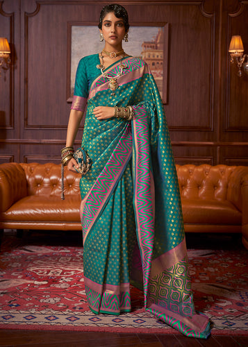 Teal Green Handloom Woven Banarasi Silk Saree Clothsvilla