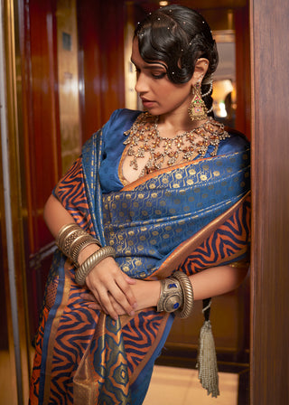 Azure Blue Handloom Woven Banarasi Silk Saree Clothsvilla