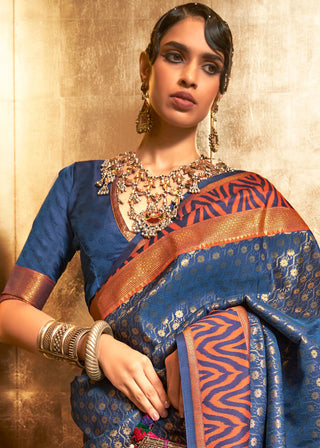 Azure Blue Handloom Woven Banarasi Silk Saree Clothsvilla