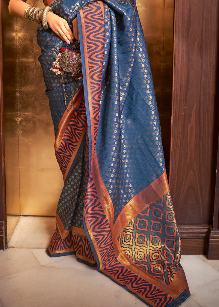 Azure Blue Handloom Woven Banarasi Silk Saree Clothsvilla