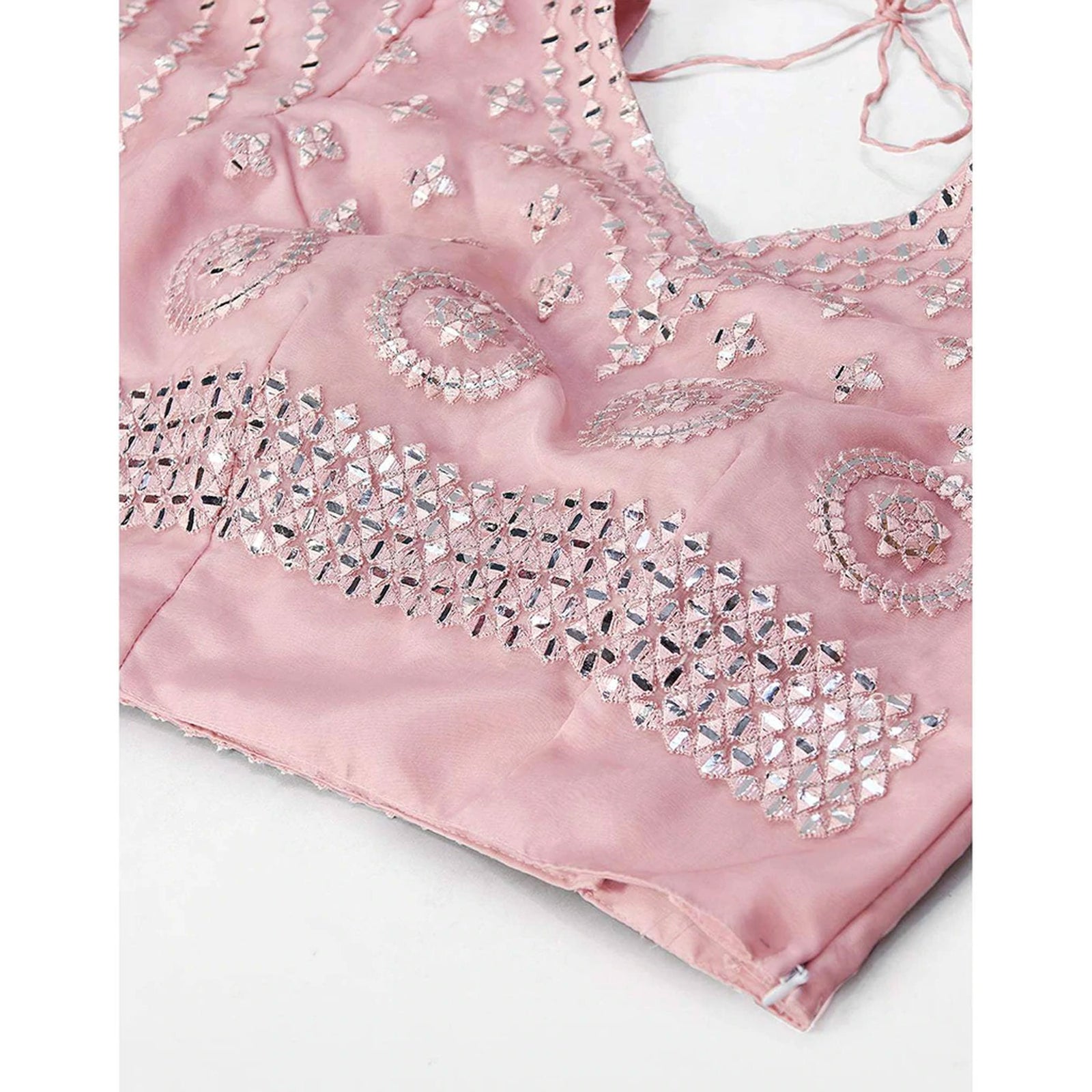 Strawberry Thread and Foil Mirror Cutwork Lehenga choli ClothsVilla