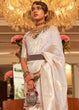 Load image into Gallery viewer, Pearl White Handloom Woven Silk Saree with Kashmiri Pallu Clothsvilla
