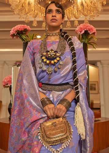 Soft Purple Handloom Woven Silk Saree with Kashmiri Pallu Clothsvilla