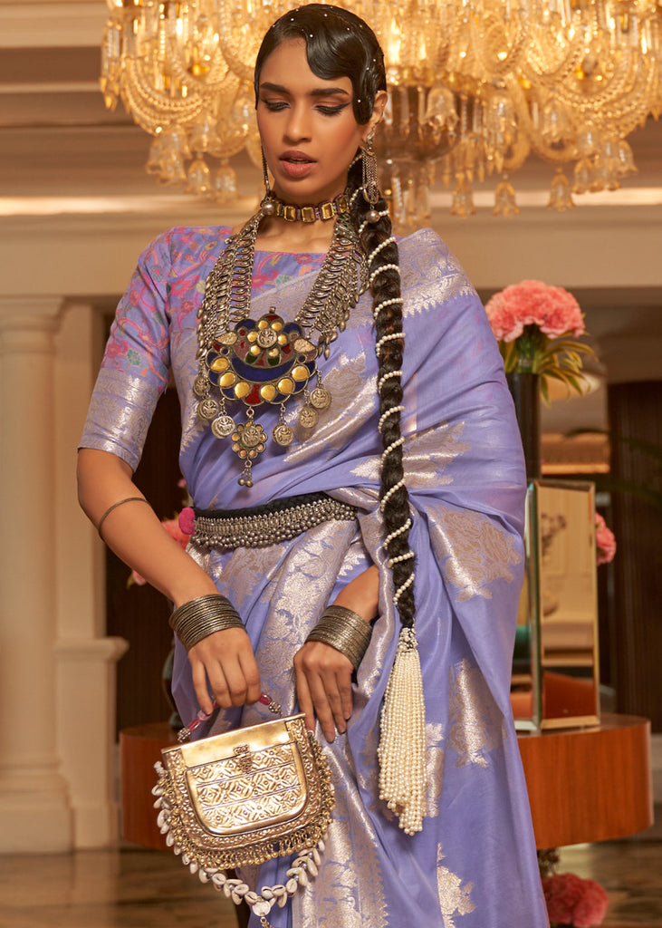 Soft Purple Handloom Woven Silk Saree with Kashmiri Pallu Clothsvilla