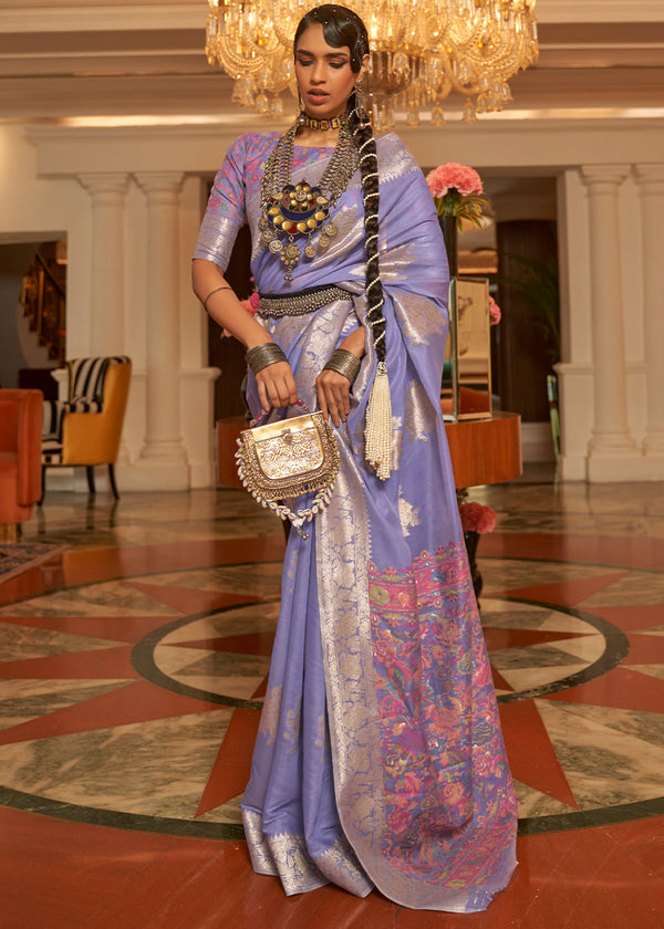 Soft Purple Handloom Woven Silk Saree with Kashmiri Pallu Clothsvilla