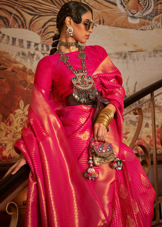 Hot Pink Woven Banarasi Silk Saree Clothsvilla