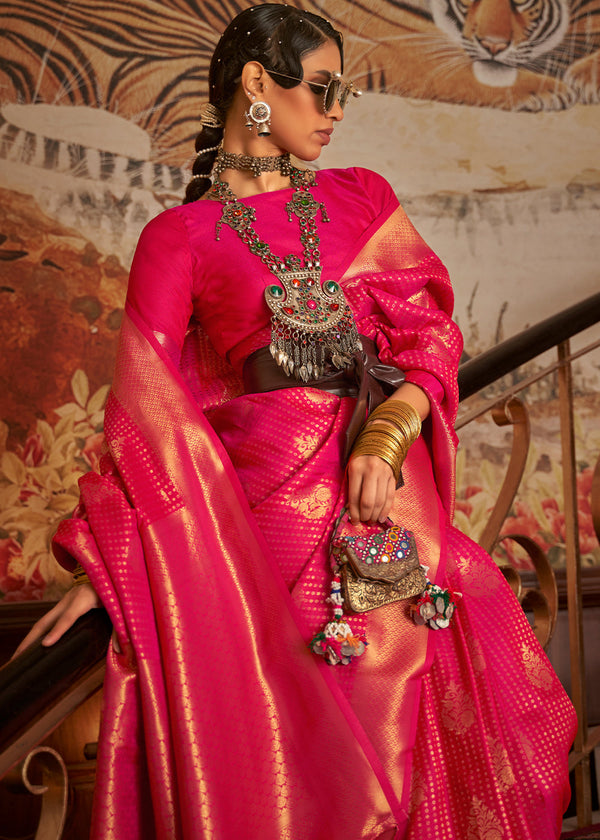 Hot Pink Woven Banarasi Silk Saree Clothsvilla