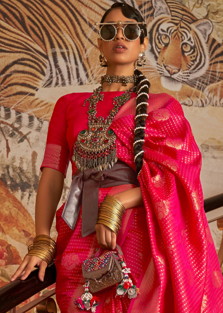 Hot Pink Woven Banarasi Silk Saree Clothsvilla