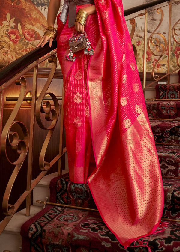 Hot Pink Woven Banarasi Silk Saree Clothsvilla