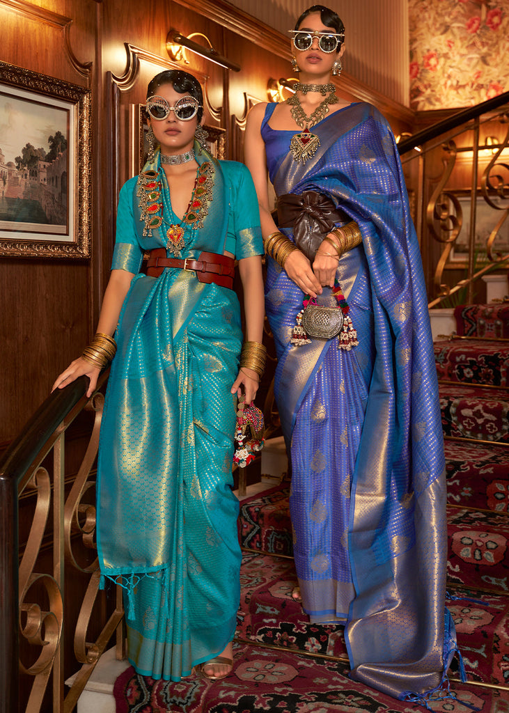 Lapis Blue Woven Banarasi Silk Saree Clothsvilla