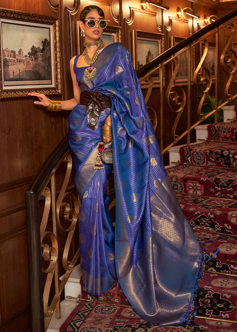 Lapis Blue Woven Banarasi Silk Saree Clothsvilla Main image