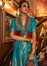 Load image into Gallery viewer, Teal Blue Woven Banarasi Silk Saree Clothsvilla