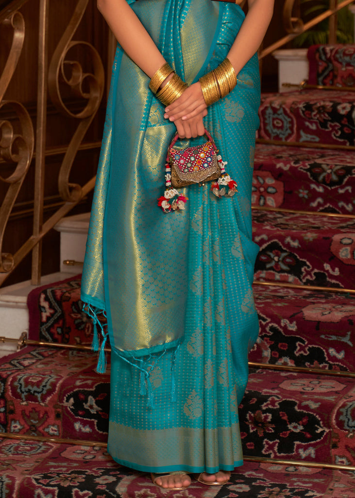 Teal Blue Woven Banarasi Silk Saree Clothsvilla