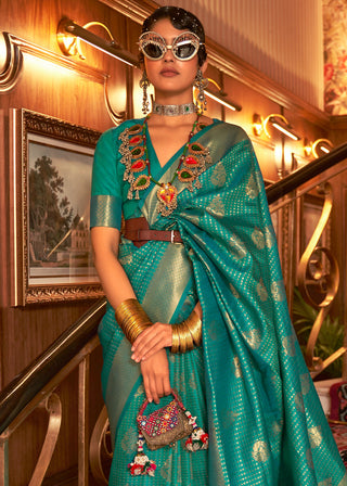 Turtle Green Woven Banarasi Silk Saree Clothsvilla
