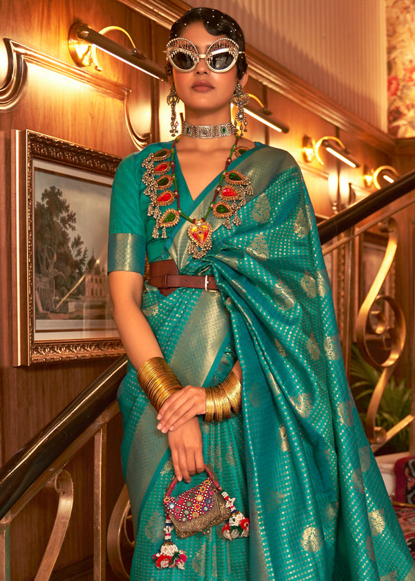 Turtle Green Woven Banarasi Silk Saree Clothsvilla