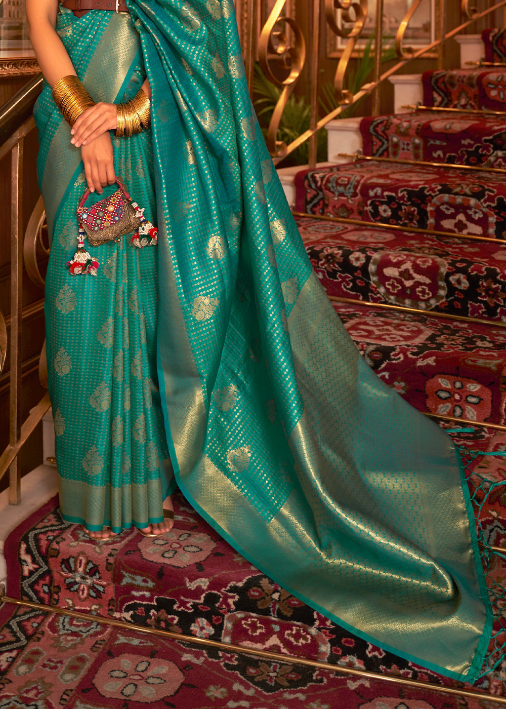 Turtle Green Woven Banarasi Silk Saree Clothsvilla