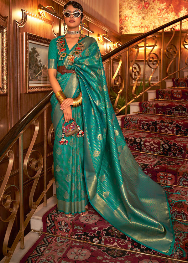 Turtle Green Woven Banarasi Silk Saree Clothsvilla