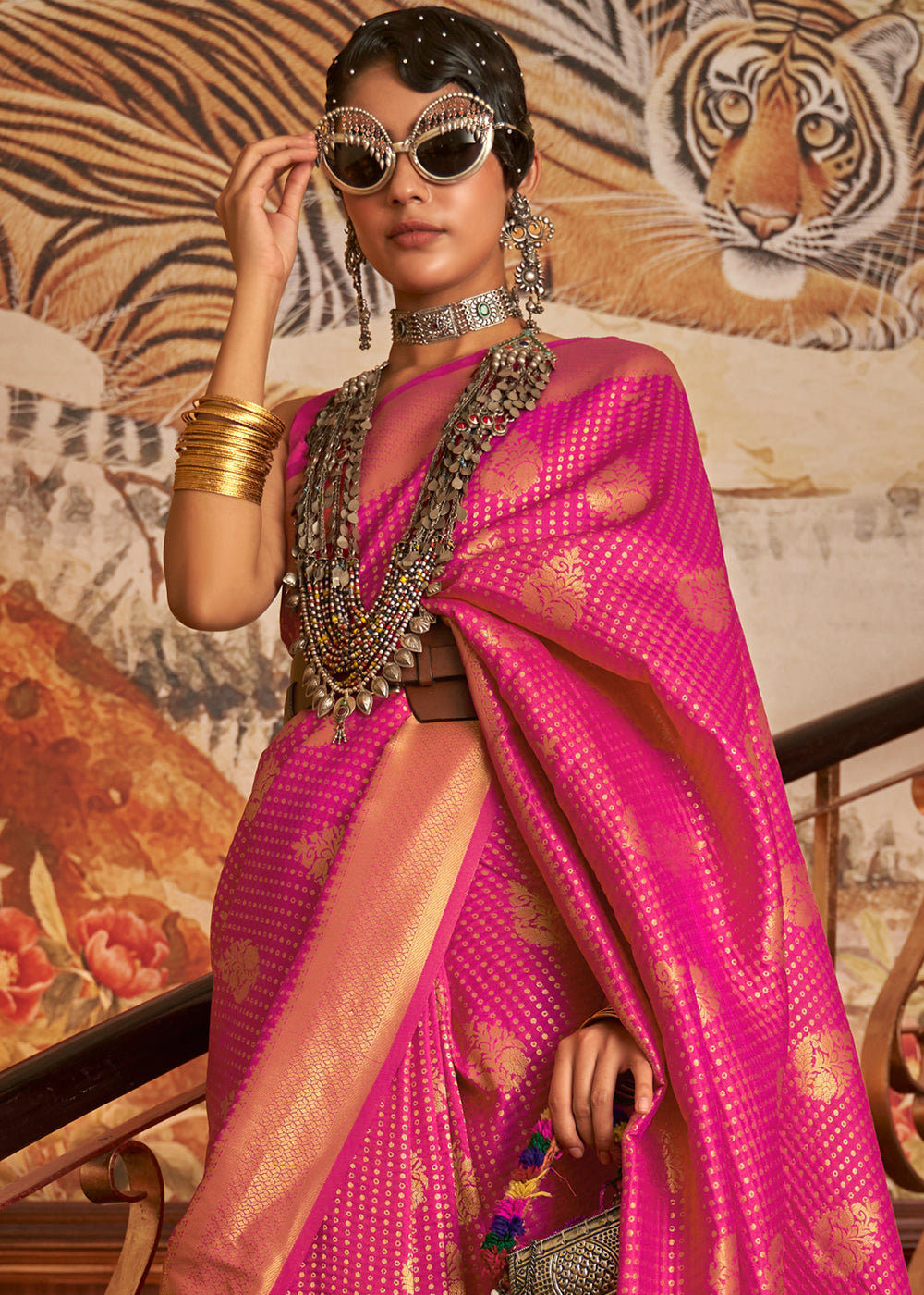 Magenta Pink Woven Banarasi Silk Saree Clothsvilla
