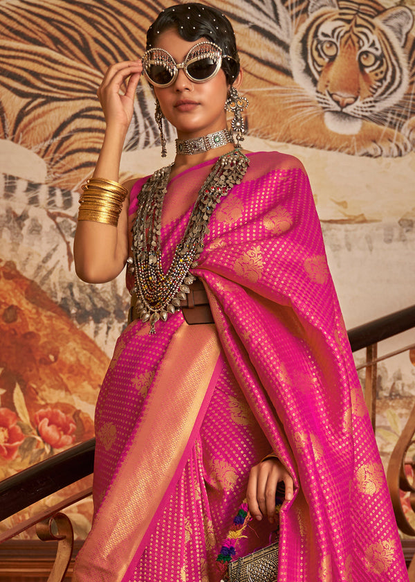 Magenta Pink Woven Banarasi Silk Saree Clothsvilla
