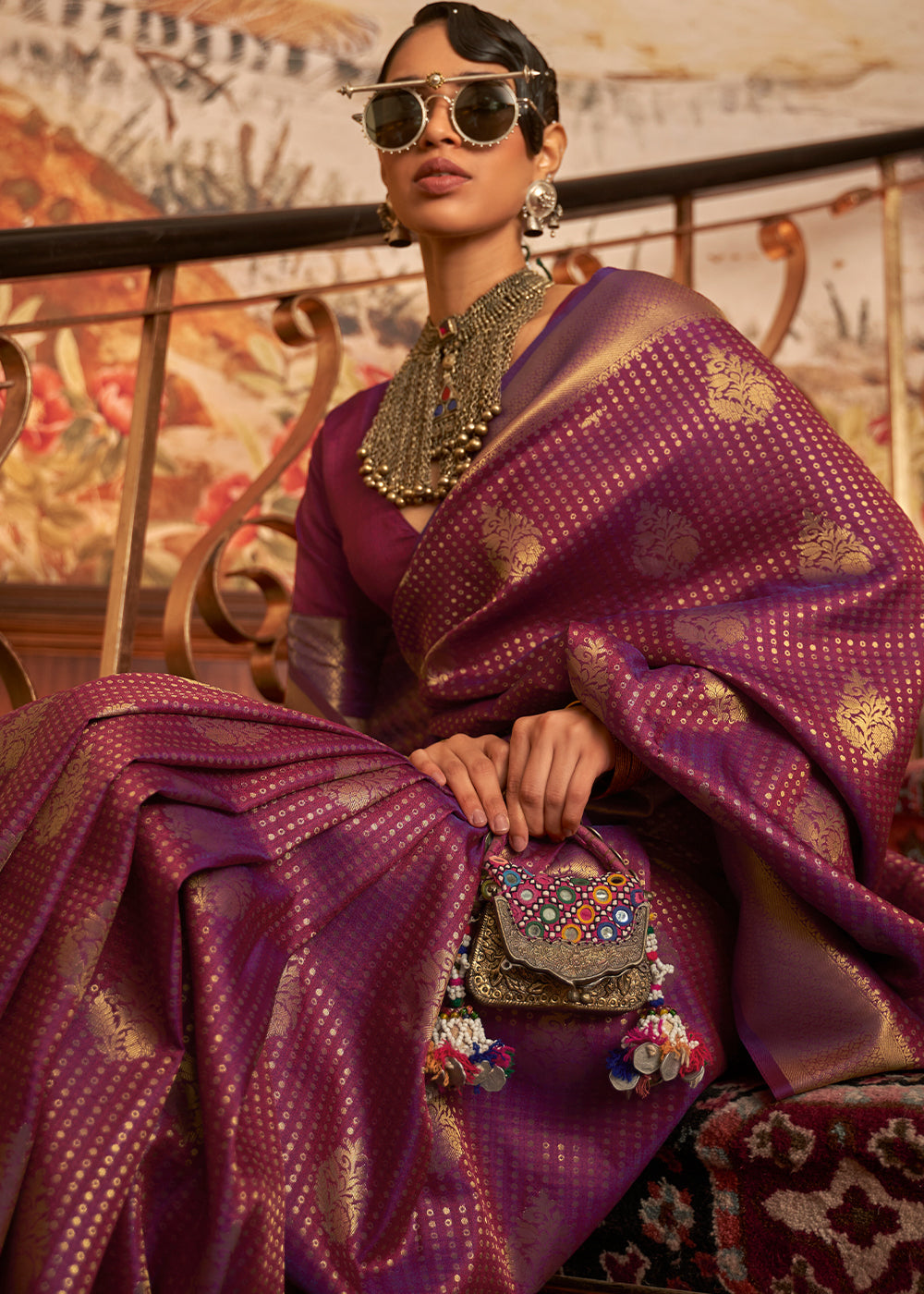 Dark Orchid Purple Woven Banarasi Silk Saree Clothsvilla