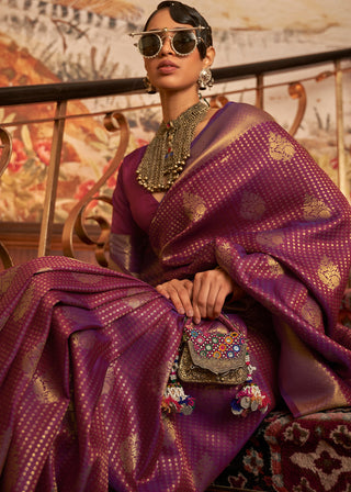 Dark Orchid Purple Woven Banarasi Silk Saree Clothsvilla