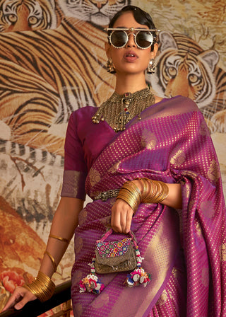 Dark Orchid Purple Woven Banarasi Silk Saree Clothsvilla