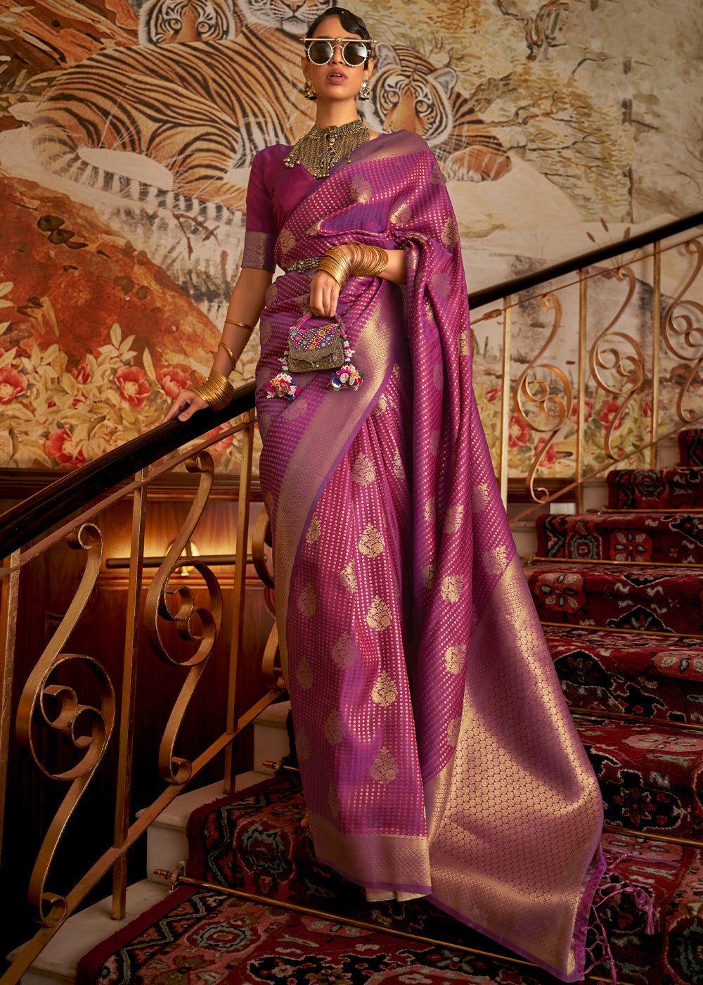 Dark Orchid Purple Woven Banarasi Silk Saree Clothsvilla