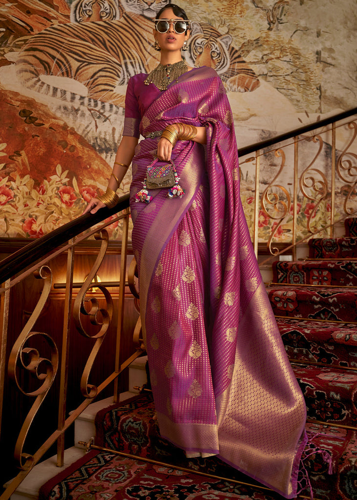 Dark Orchid Purple Woven Banarasi Silk Saree Clothsvilla